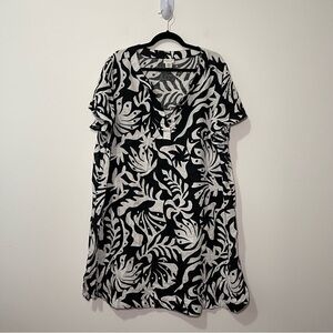 Rachel Zoe Women’s Black White Linen Tropical leaf Print Tunic Dress Size 2X